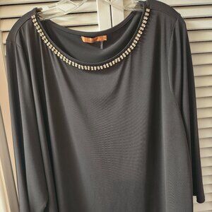 Belldini 3x Black 3/4 sleeve top with rhinestone neckline